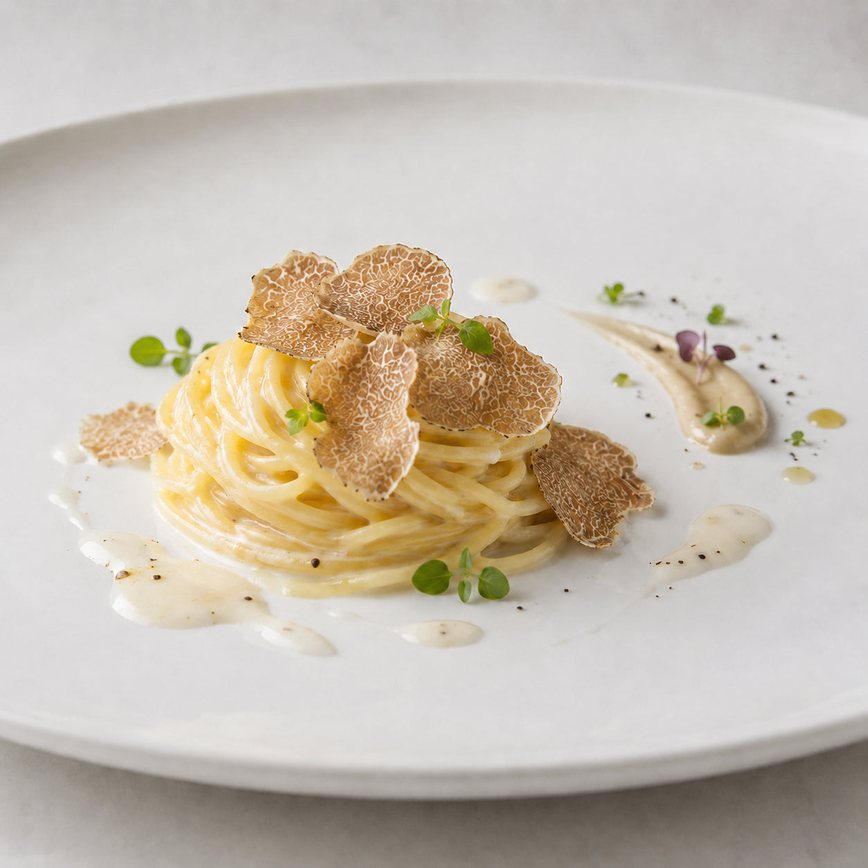 Fresh Fine White Truffle shaved on pasta for chefs and premium restaurant menus