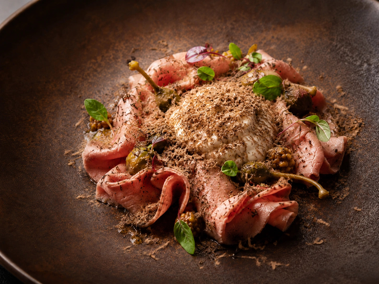 Frozen Summer Black Truffle used in gourmet dish for chefs and fine dining menus